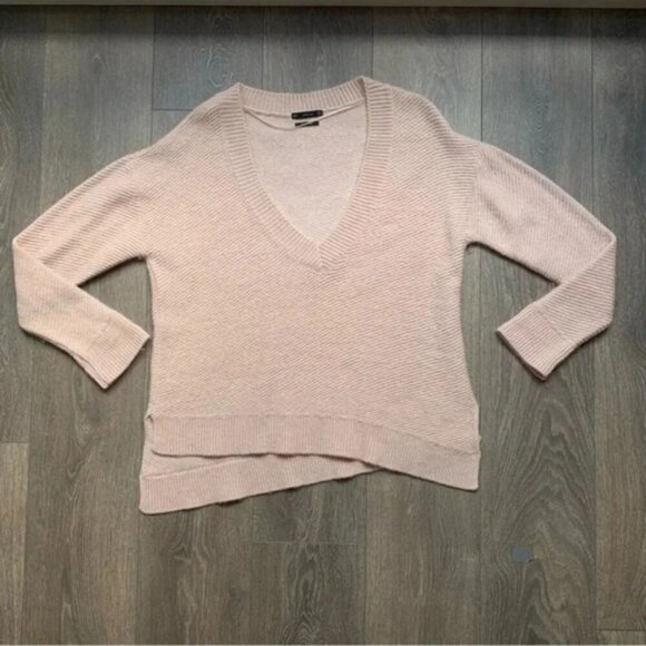 Zara Women's Sweater Chevron Knit V-neck Asymmetrical Hem Long Sleeve Pink S - Picture 5 of 16